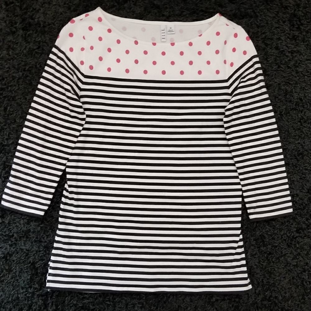 Elle 3/4 Sleeve Polka Dot Stripe Top